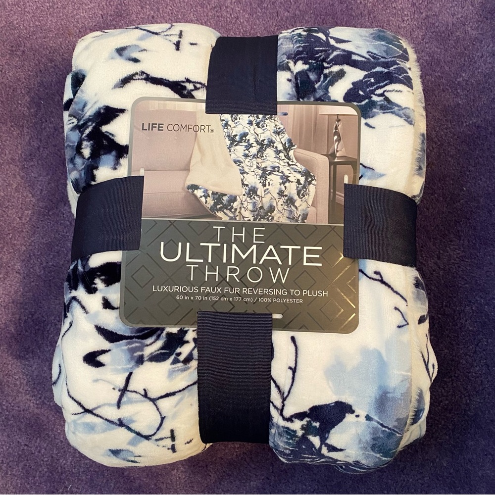 Blue Floral Throw Blanket